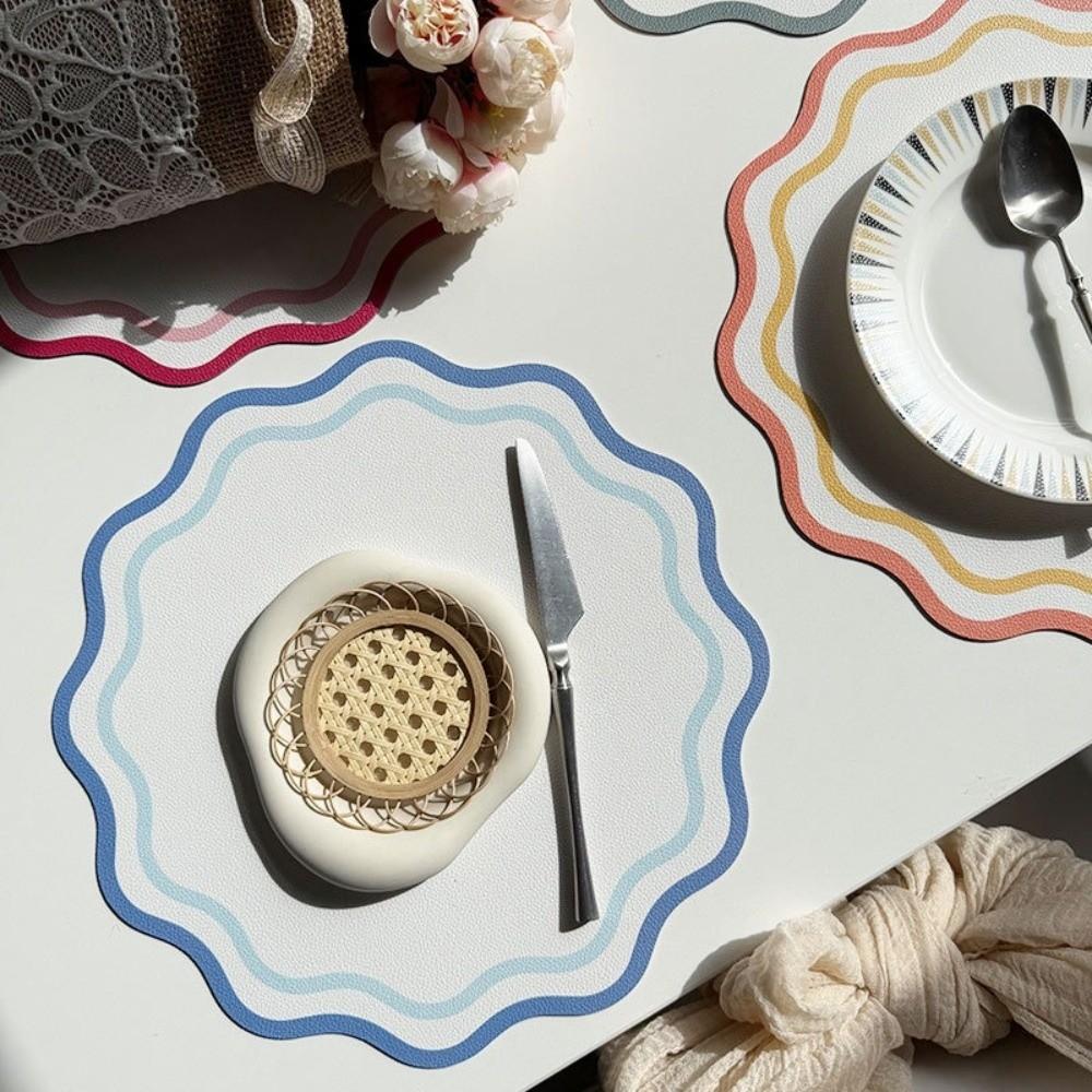 PU Leather Decorative Placemat Striped Dining Table Plate Mat Insulated Table Mat  for Kitchen
