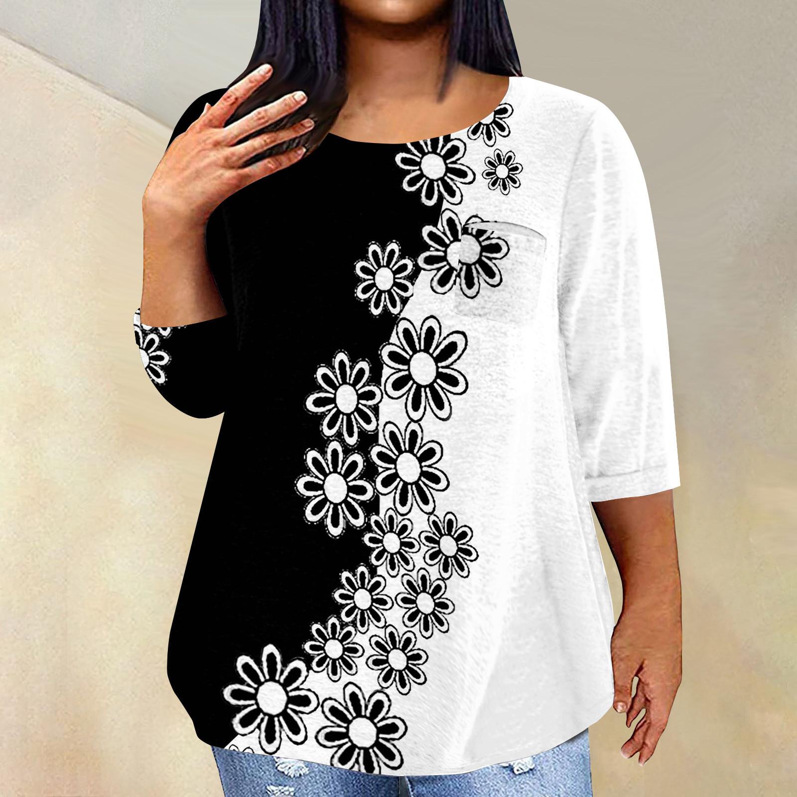 

Женский модный повседневный пуловер с круглым вырезом и рукавом три четверти с принтом, топ с рукавами 4/3 XL чёрный