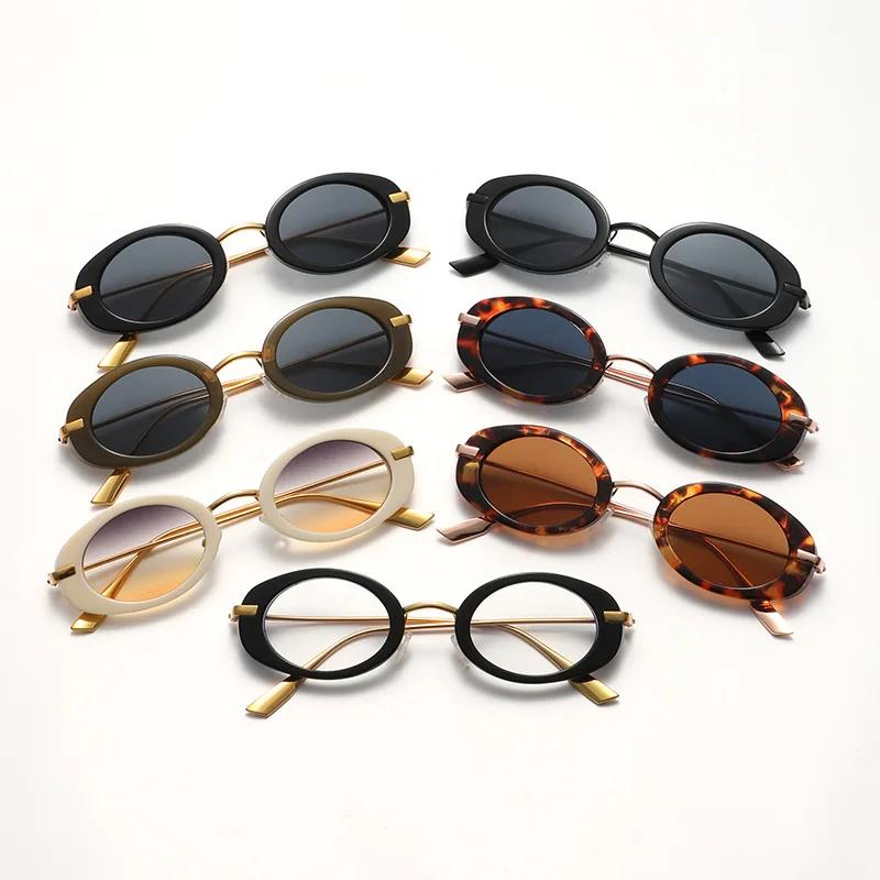 European and American Personalized, Fashionable, and High-end Street Photography Sunglasses UV400 Oval Metal Small Frame Glasses