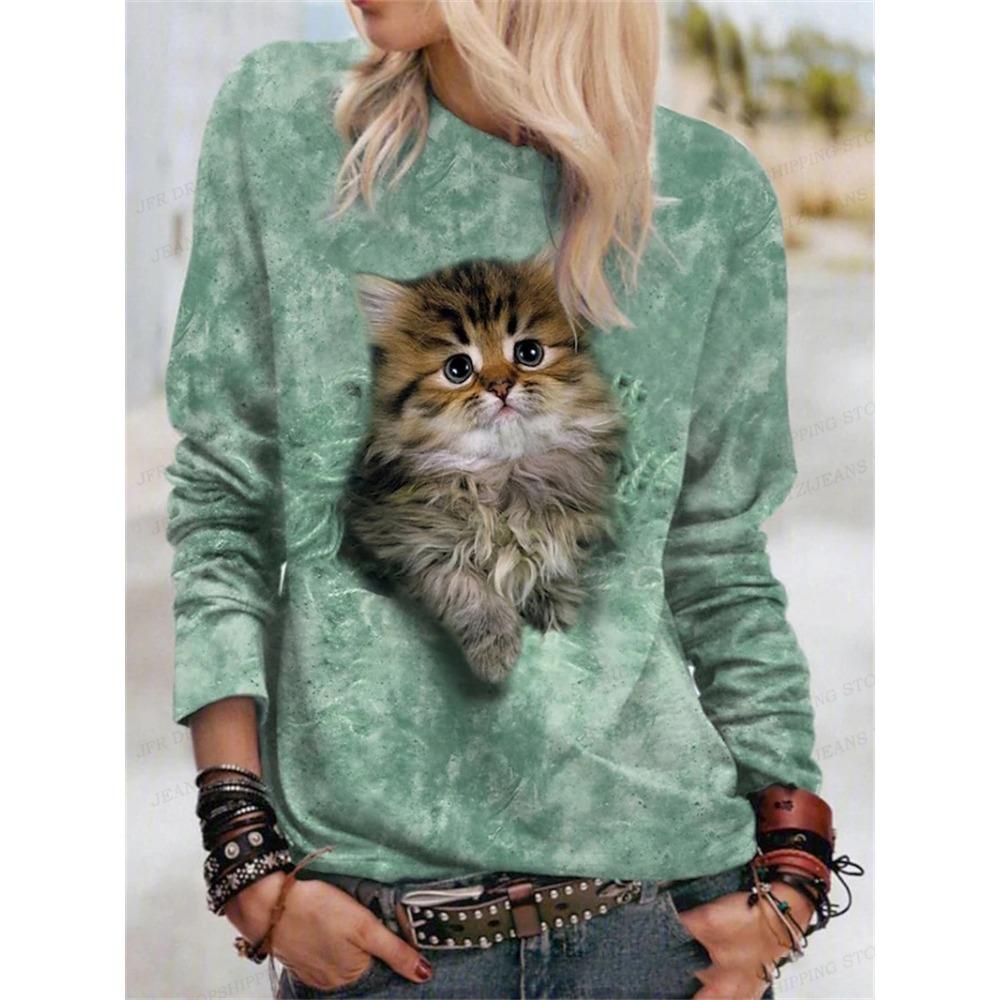 Lovely Cat Hoodie 3D Animal Print Crewneck Long Sleeve Sweats Harajuku Hoodies High Quality Coat Girl Tracksuit Women Sweats Cat