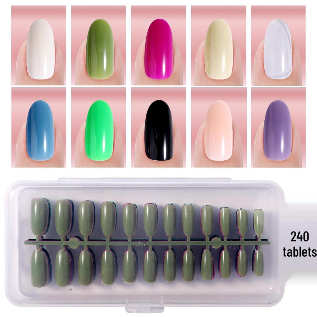 Colored Glitter Nail Art Tips - 240-Piece Set with Various Styles and Multiple Colors, Boxed Fake Fingernail Stickers