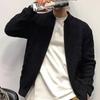 Fall Winter Men Sweater Cardigan Round Neck Knit Thick Elastic Long Sleeves Relaxed Fit Warm One Tone Zip-up Knitwear Daily Wear Sw