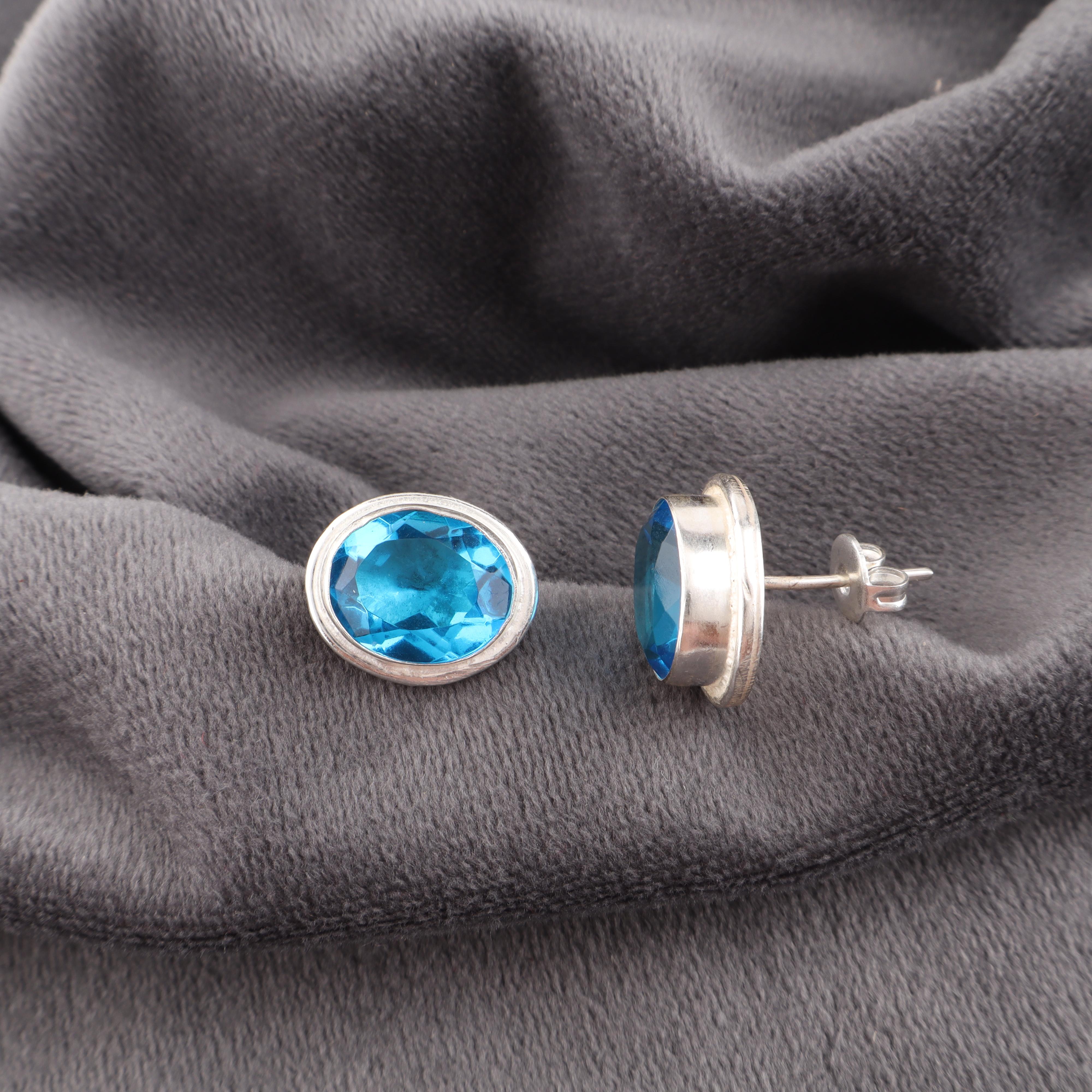 

Серьги с голубым топазом Swiss Blue Topaz Gemstone Earring, 925 Solid Sterling Silver Earrings Jewelry Handmade Earrings, Silver Jewelry For Gift 0.5 Inches синий