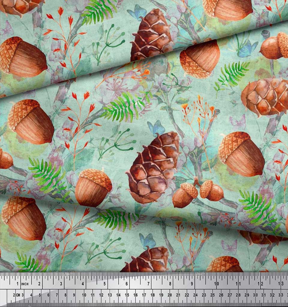 Soimoi Tessuto Crêpe di Poliestere Nero Albicocca|Pigna e Nocciola Decor Tessuto Stampato BTY 42 Pollici