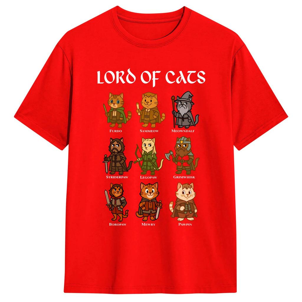Lord of The Cats T Shirts Men Pure Cotton Funny TShirt Round Neck  Tees Short Sleeve Clothes Plus Size