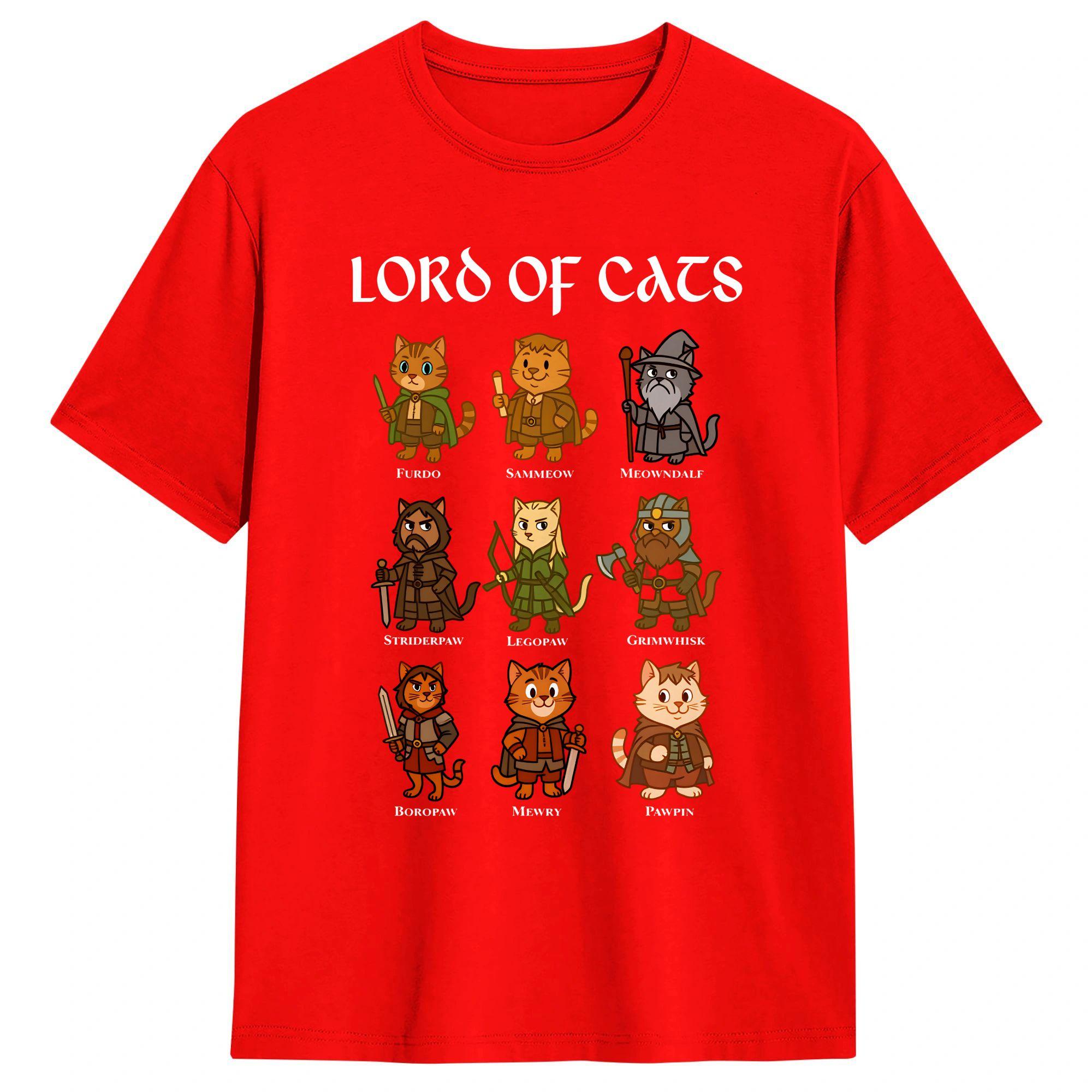 Lord of The Cats T Shirts Men Pure Cotton Funny TShirt Round Neck  Tees Short Sleeve Clothes Plus Size S