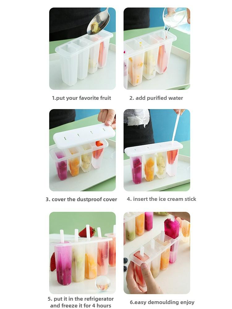 DIY Ice Cream Mold 4 Grids Popsicle Mold with Cover Ice Cream Mold  Homemade Popsicle Molds
