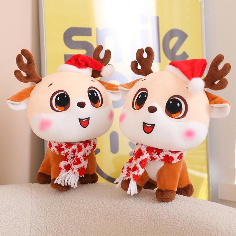 Cute Christmas Elk Doll Plush Toy Scarf Christmas Hat Deer Doll Children's Company Soothing Ragdoll