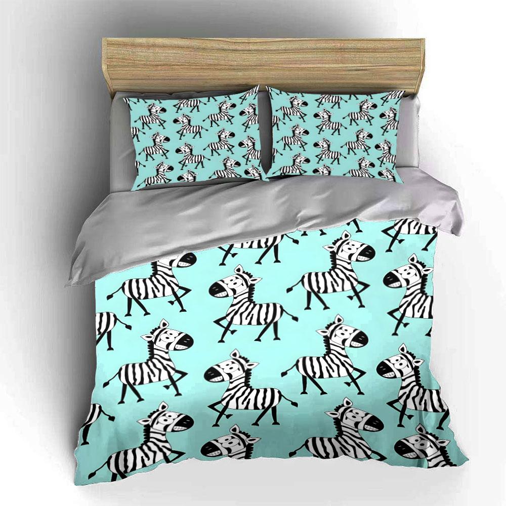 Smiling Zebra Pattern Print Bedding Duvet Cover Set (1*Duvet Cover 2*Pillowcases, Without Duvet Insert)
