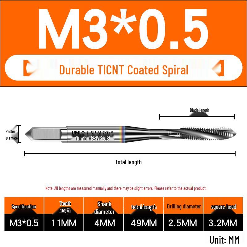 UMLO High Vanadium Spiral Tap Machine for M3-M10 Stainless Steel Tapping