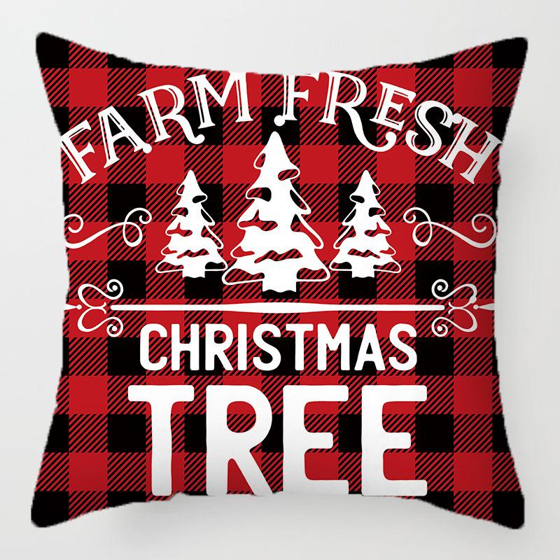 Christmas red and black plaid pillow cover printed cushion cover living room sofa decoration festive letters elk snowflake model
