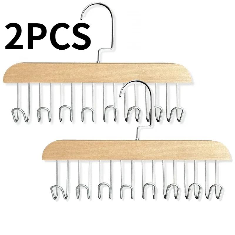 2PCS Wooden Hanging Clothes Rack with Multiple Hooks for Underwear Bras Vests Space-Saving Durable Storage Rack Wardrobe Hangers