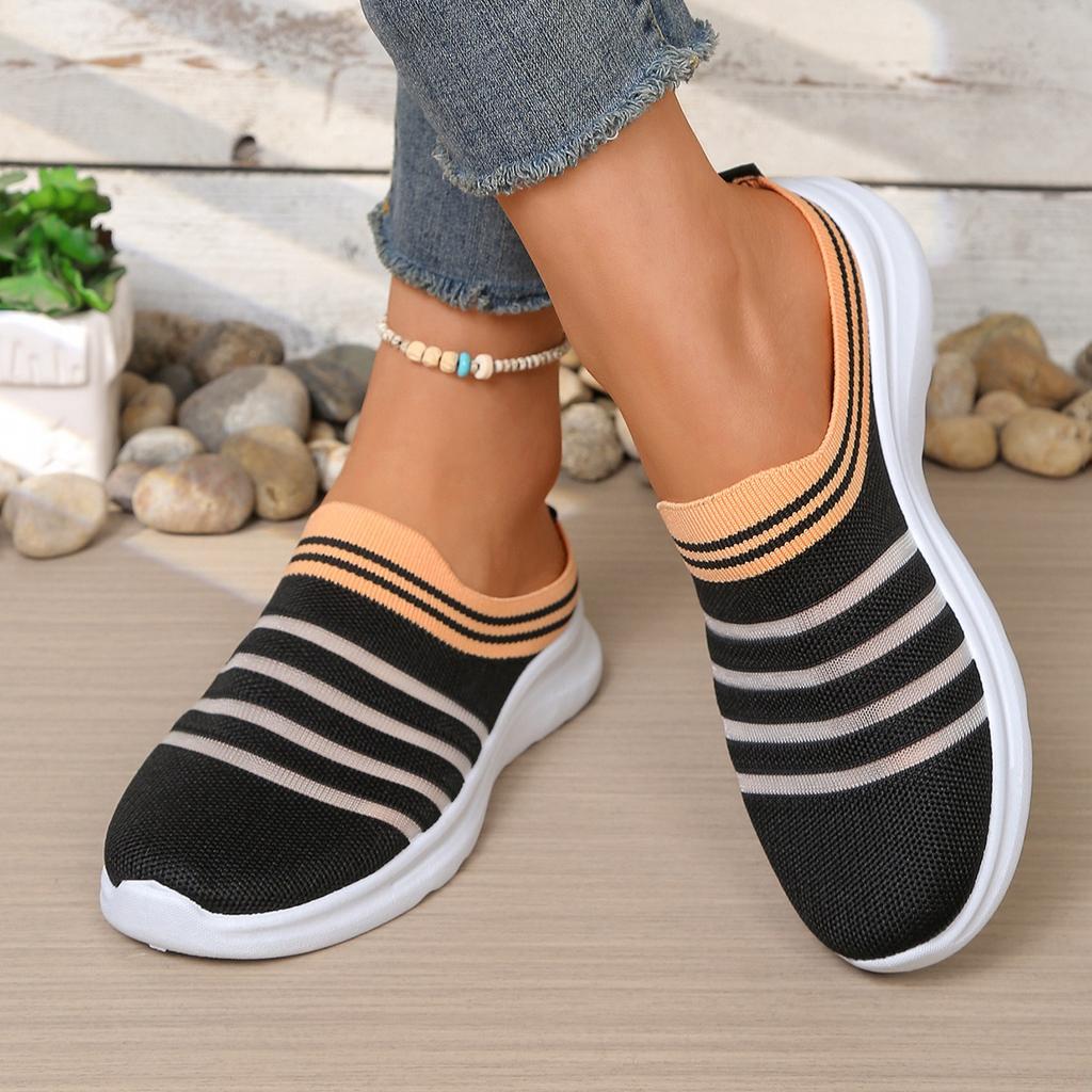 Women's Summer Half Slippers Thick Bottom Mesh Casual Hollow Out Round Head Slippers