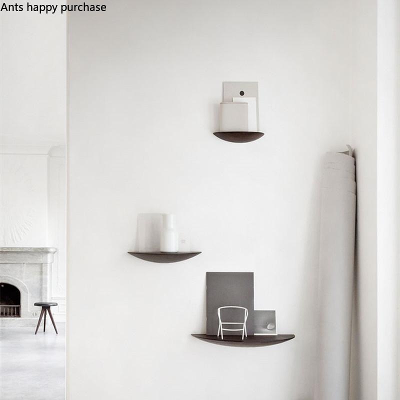 Wooden Wall Shelf Semicircle Solid Wood Wall Hanging Storage Rack Home Living Room Decoration Organizer White Wax Wood Shelf