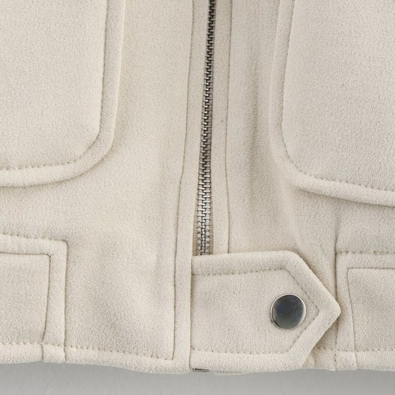 Kaslead New Women clothes Western Style Fashion Simple and Versatile Pocket Decoration Suede Jacket