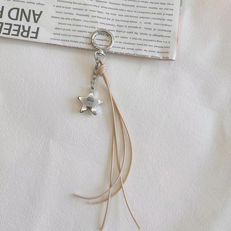 Leather Braided Rope Keychain Star Charm Pendant Keyring  Simple All-Matching Bag Decoration Jewelry Accessories