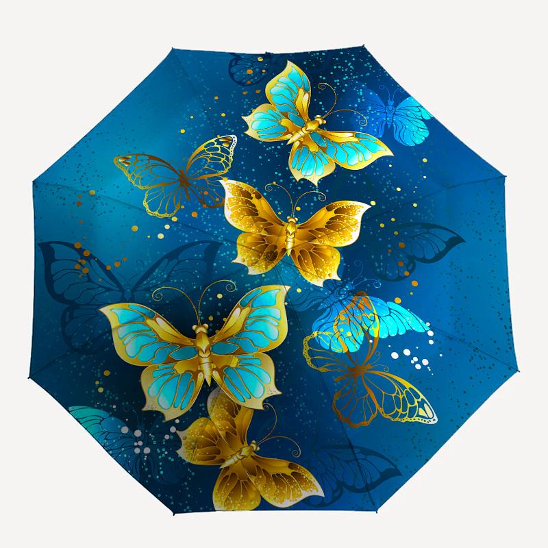 Golden Blue Butterfly Fabric, Luxury Butterfly Print Material for Dress Making, Upholstery, Home Decor, Quilting, Crafting & More.Umbrella, Cute Umbre