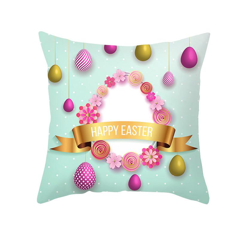 Colorful Easter Pillowcase Rabbit Egg Print Series Peach Skin Home Pillowcase Sofa Cushion