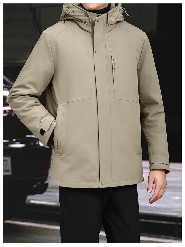 Herren Mittellange Kapuzenjacke aus Gänsedaunen - Neuer Stil, Verdickt, Abnehmbar, Warme Winter Business Casual Oberbekleidung