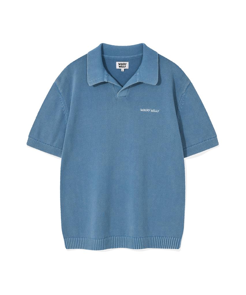 WACKY WILLY Vintage Washed Collared Knit Blue