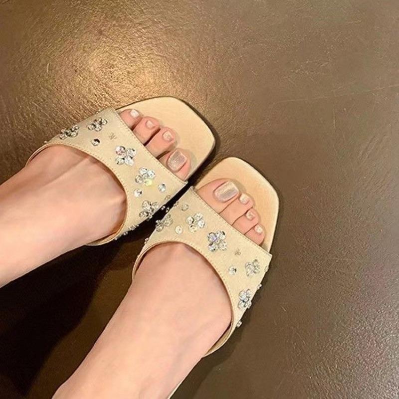 Fashion 2025 Summer Open Toe Women's Slippers Fashion Outdoor Dress New Crystal Sequins Best Seller Non-Slip Versatile Heels Women