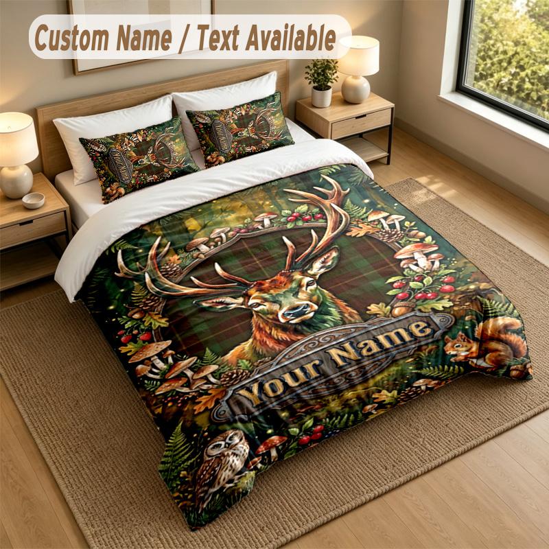 Deer Theme Personalized 3Pcs Bedding Set Custom Text & Name 1 Sheet 2 Pillowcases Household Bedding 1pc