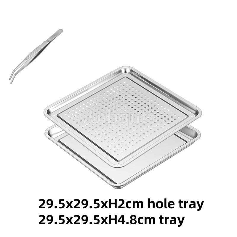 Stainless Steel Rectangle Dinner Tea Tray Double 2 Layer Dumpling Oil Leaking Hole Basin Steaming Draining Hole Plate with Basin