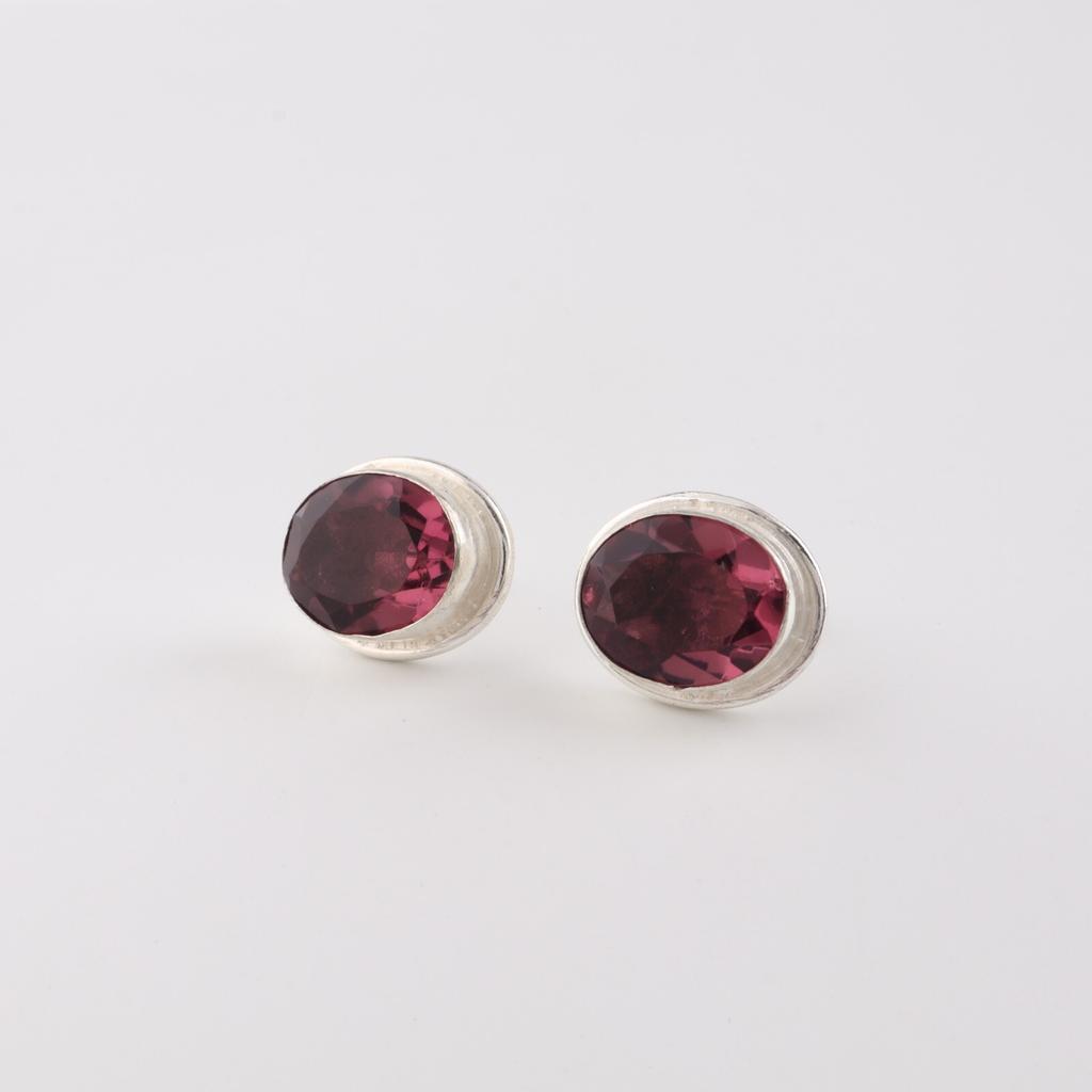 Rhodolith Edelstein 925 Sterlingsilber Schmuck Handgefertigt Ohrstecker 0,5" Geschenk Für Sie EE-178-5