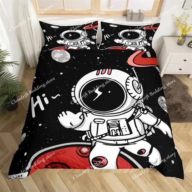 Astronaut Duvet Cover Set, Space Bedding Set For Kids Boys, Sky Galaxy Themed Comforter Cover, Queen King Twin Size Quilt Cover