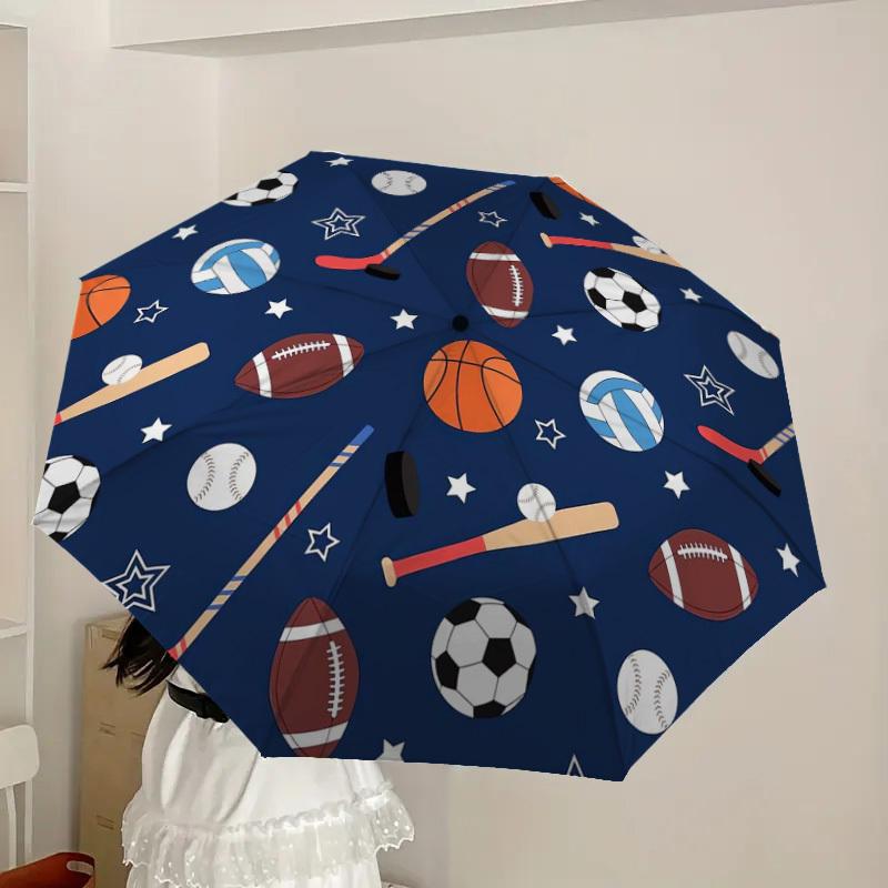 1pc Sports Balls Pattern Umbrella with Plastic Handle,Suitable for All Seasons Home Travel Outdoor UmbrellaDD1769