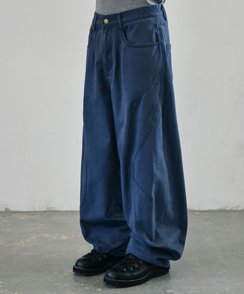 Seukeulaeteulpigsel Vtg Fade Dart Curved Line Cotton Pants [Blue]