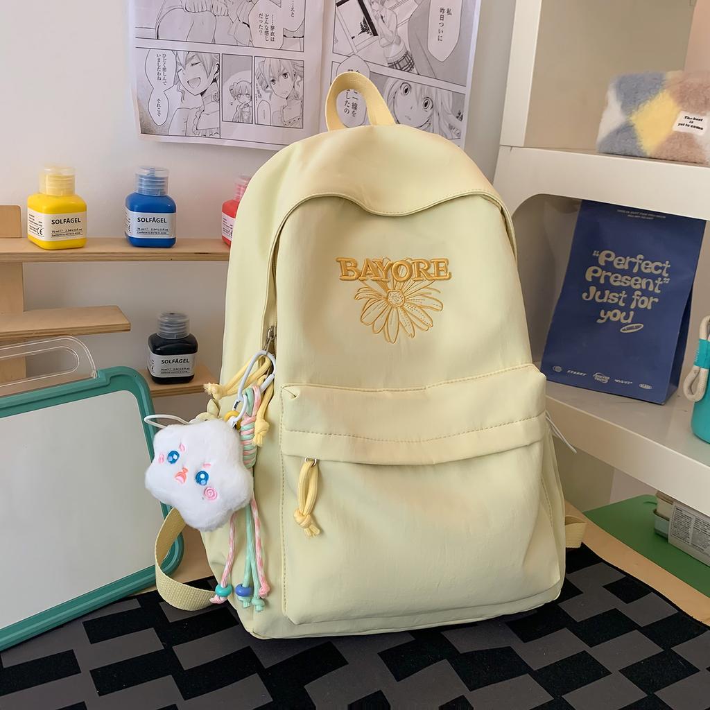 Schoolbag Junior and High School Student Schoolbag Korean Version Simple Embroidered Backpack College Style High Value Women's Bag Versatile Light