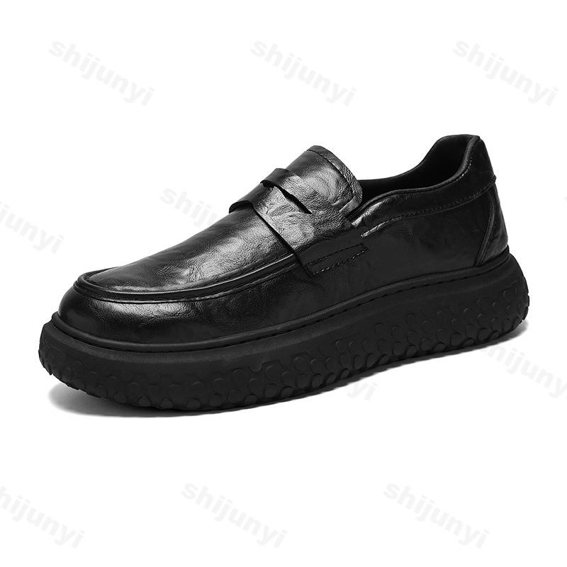 Men's Leather Shoes 2025 Autumn British Style Trendy Thick-soled Casual Shoes Anti-slip Wear-resistant Chunky Loafers