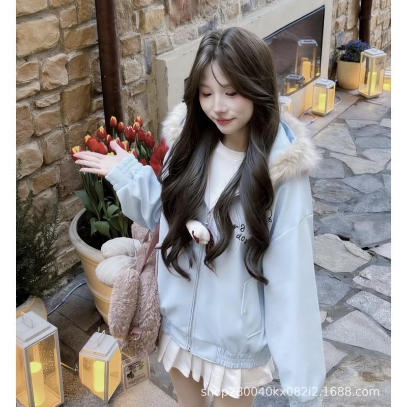 2026 Unisex Oversized Hooded Zip-Up Cotton Blend Sweater Jacket - Soft Sweet Korean Style Loose Fit
