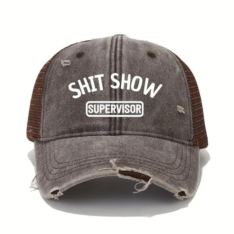 Letter Retro Washed Ripped Baseball Cap Breathable Mesh Cap Women'S Four-Season Sunshade Outdoor Versatile Cap Men