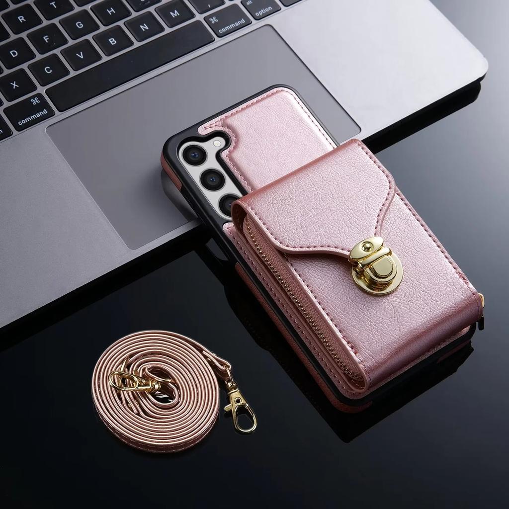 Lanyard Leather Crossbody Case For Samsung Galaxy S26 S25 Ultra S24 S23 FE S22 S21 Plus A36 A56 A37 A14 A54  Wallet Purse Cover