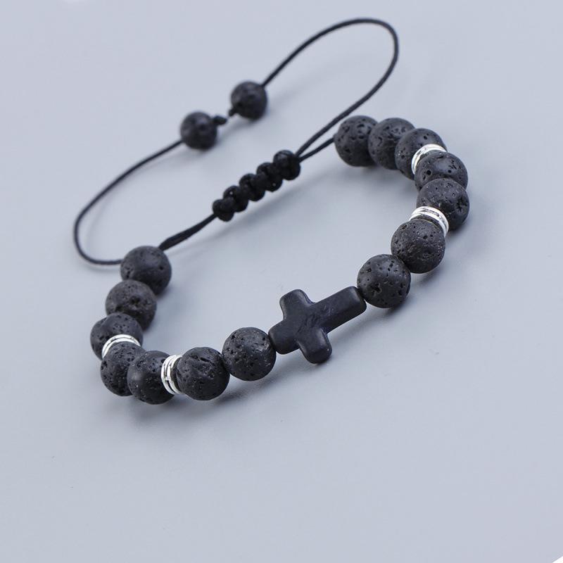 

Adjustable Multi-Color Volcanic Stone Cross Beaded Bracelet