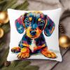 Charming Dachshund Puppy Plush Pillowcase, 45.72x45.72 Cm - Double-Sided Abstract Pattern, Zipper Closure, Machine Washable, Suitable for Living Room 