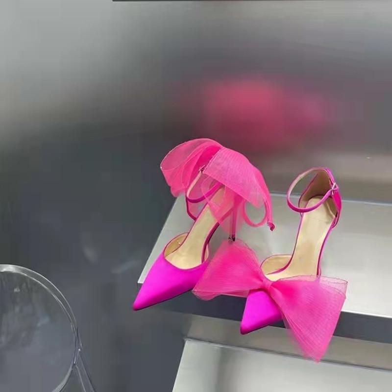 Lace Big Bowknot Satin Women Pumps Elegant Stiletto High heels Party Prom Sandals Spring Summer Wedding Bridal Shoes