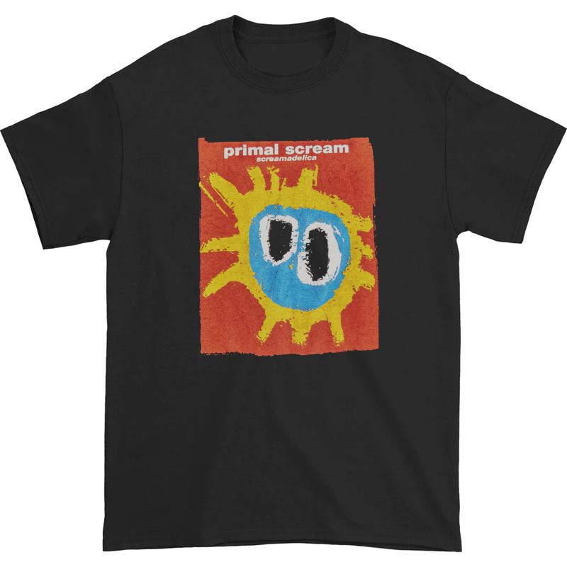 1984 British Acid Rock Primal Scream Original Call Band American Casual Red Short Sleeve T-Shirt Uninhibited Streets Literary