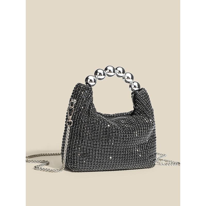New round bead handbag inlaid brick women's fashion versatile diamond chain rhinestone shoulder bag messenger dinner bag