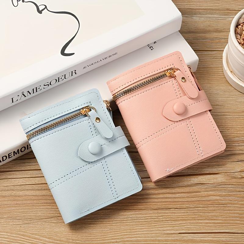 Compact Slim Wallet for Women Featuring Multiple Card Slots, a Zipper, And Button Closure