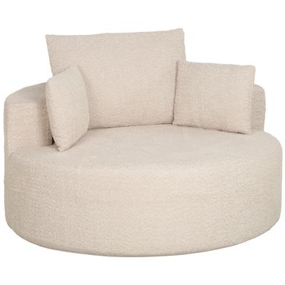 Ronde Chenille Bank Poef Grote Zitting 2 Kussens 1 Rugleuning 1 Lendenkussen 250kg Draagvermogen 130x130x82cm Crème