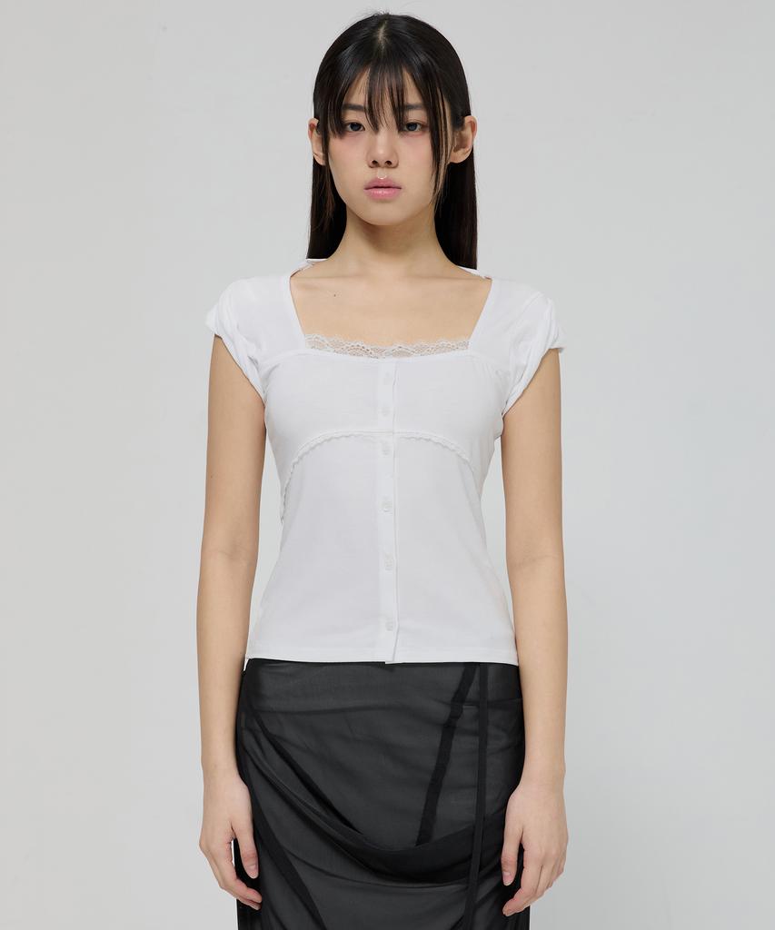 Peulleeoeob Lace Sleeve Top (Fl-112_White)
