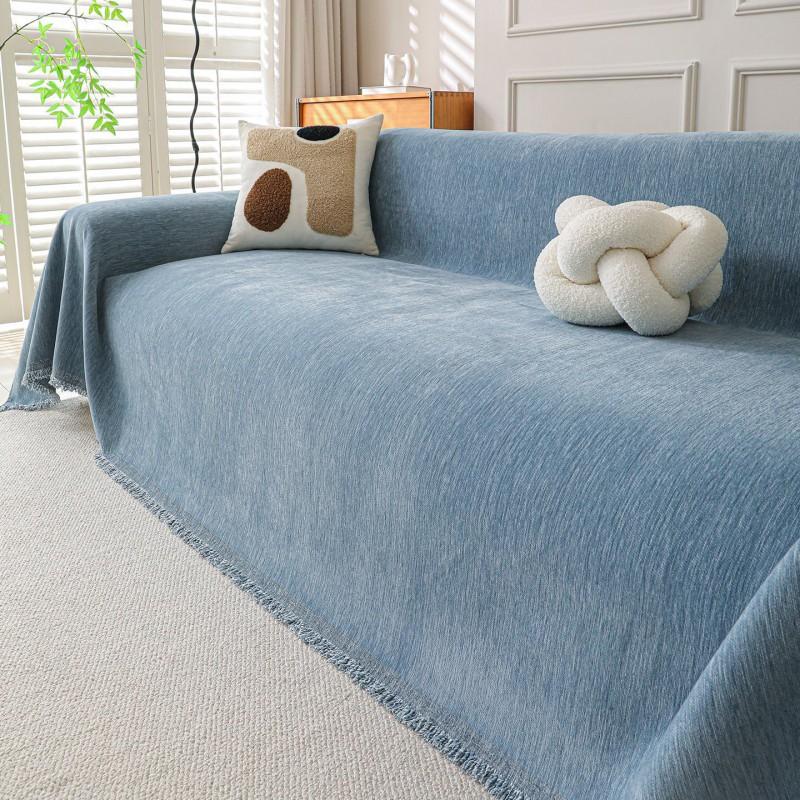 Solid Chenille Sofa Throw Cover Modern Minimalist Slipcover 3-Seater Cushion Protector