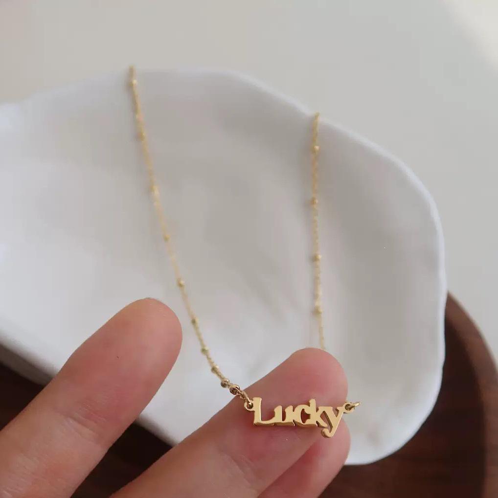 Lucky Letter Pendant Necklace - S925 Sterling Silver, 18K Gold Plated, Clavicle Chain Amulet for Everyday Wear 18K Gold