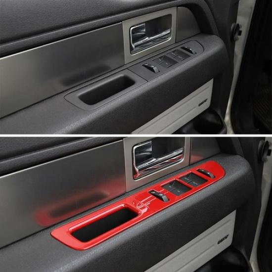 4X Red Inner Window Lift Button Panel Trim Cover for Ford Raptor F150 2009-2014