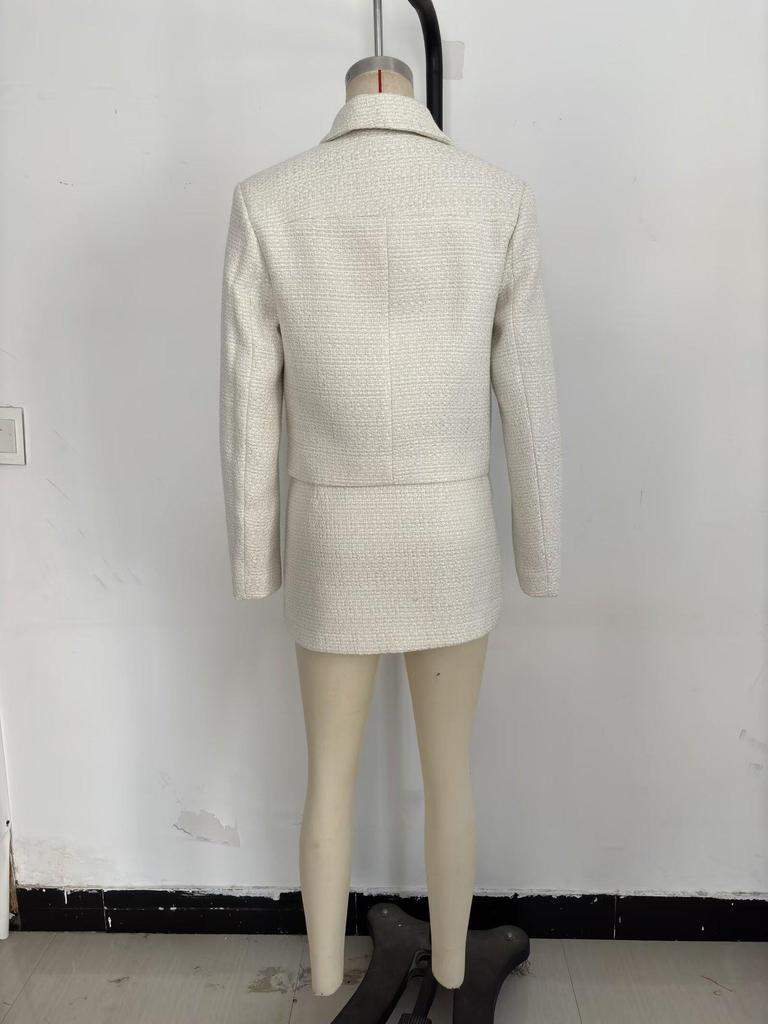 2024 Autumn Women’s European & American Style Textured Coat & A-Line Skirt Set with Turn-Down Collar and Long Sleeves