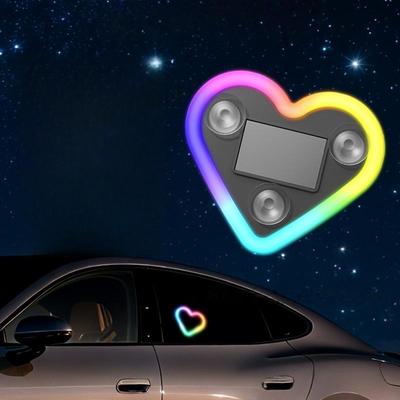 1 sada přísavka na okno auta LED atmosférické světlo ve tvaru srdce Ambientní světlo do auta 500mAh Solární/USB-C dobíjecí neónová lampa