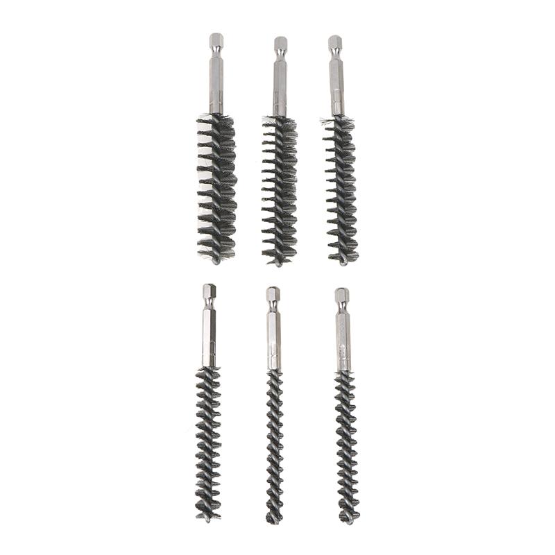 1/6Pcs Drill Bore Cleaning Brush 1/4 " Hexagonal Handle Stainless Steel Wire Brush For Anti-Rust Cleaning Of Pipe Ports 8-19Mm